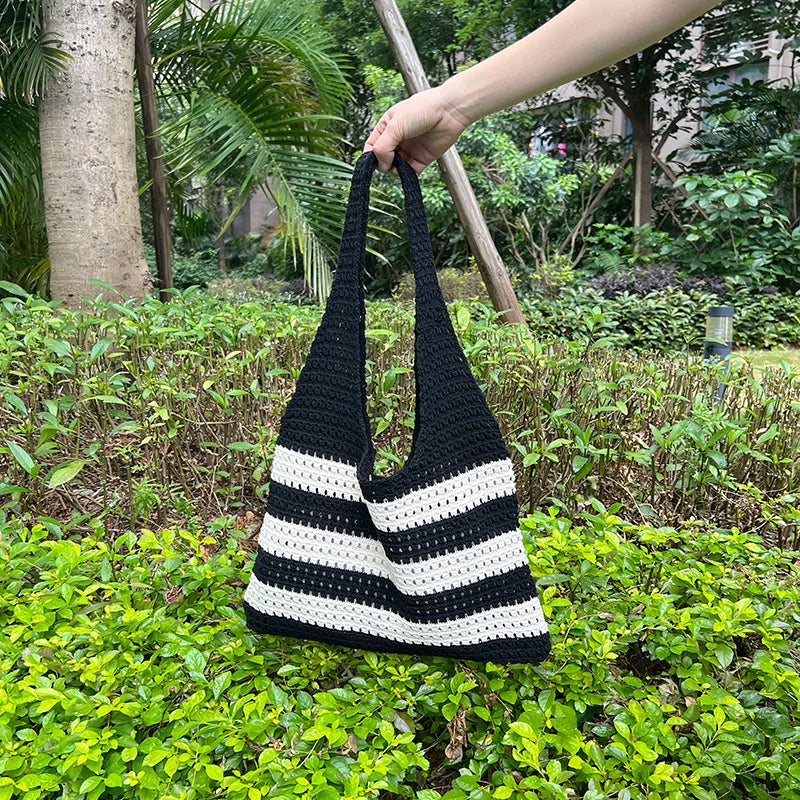 Handwoven Beach Crochet Bag Women Lightweight Knitted Tote Handbag