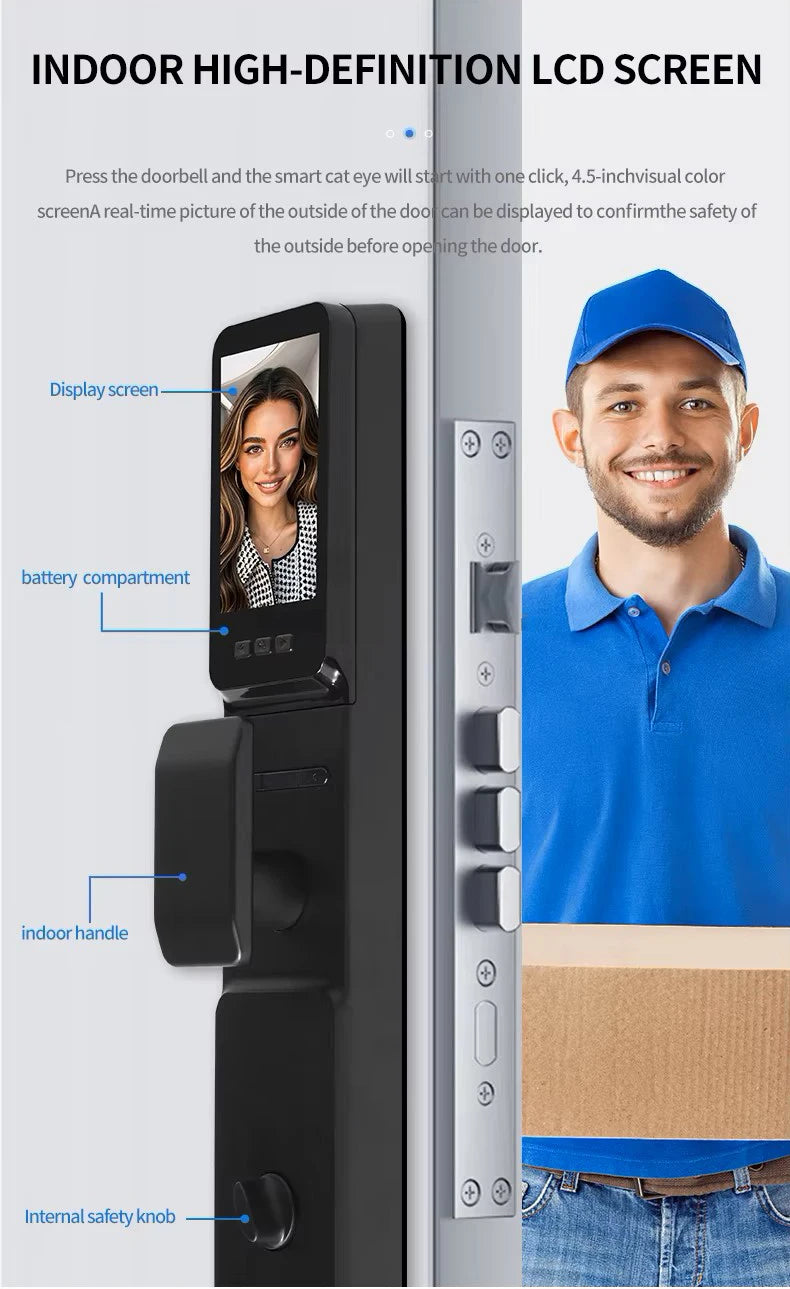 TYSH Smart Lock Real Time Intercom Wifi Camera App Fingerprint Intelligent Palm Vein 3d Face Recognition Door Lock Vue