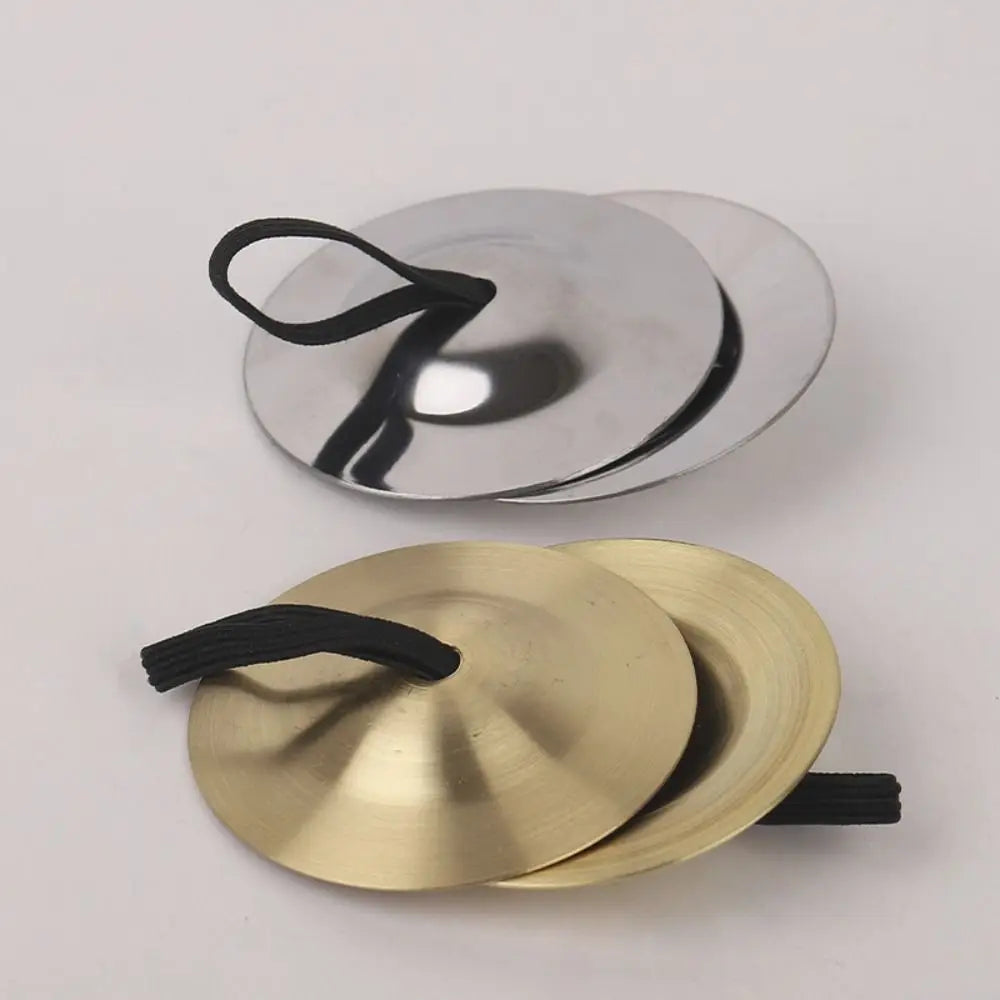 2Pcs Portable Finger Cymbal Traditional Professional Percussion Instrument Golden/Silver Mini Finger Dial Pads Vue