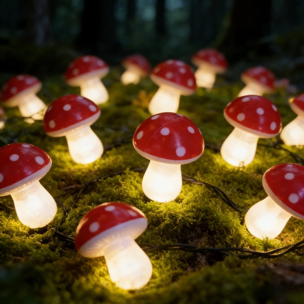 5M10LED/8M20LED Solar Powered Mushroom Stake String Lights Waterproof LED Garden Pathway Lights for Outdoor Patio Yard Decor Vue Warm White 1PC 8M20LED