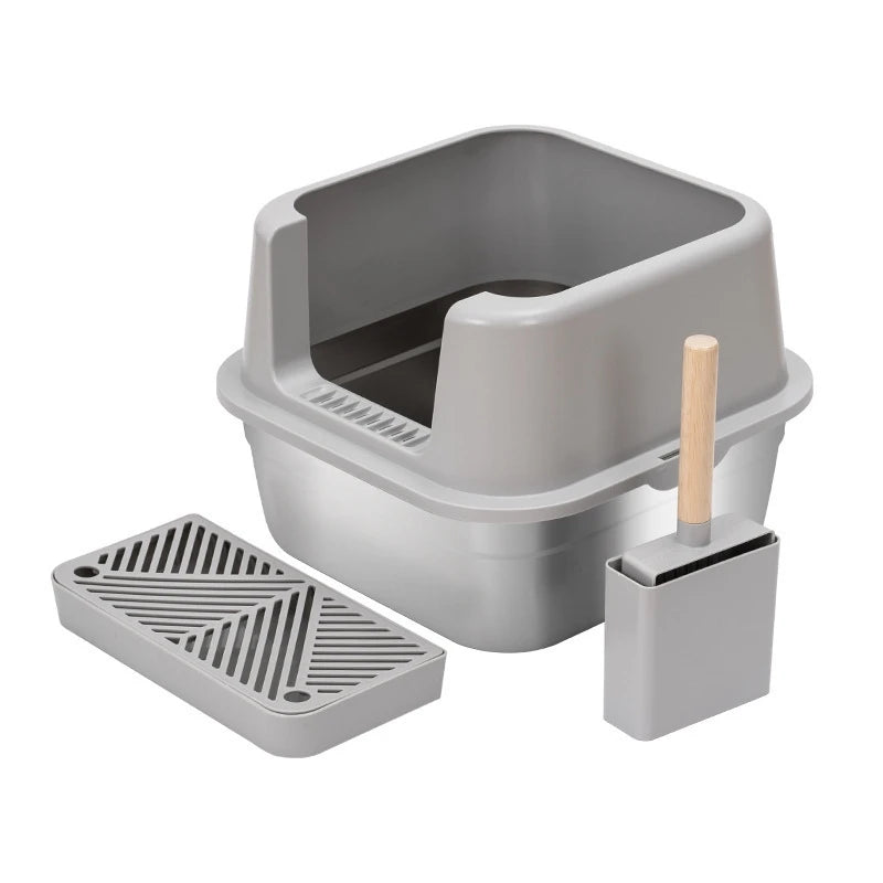 Large Covered Stainless Steel Cat Litter Box Easy To Clean Anti Splash With Scoop For Apt Owners And Indoor Pets Hygienic Gift Vue