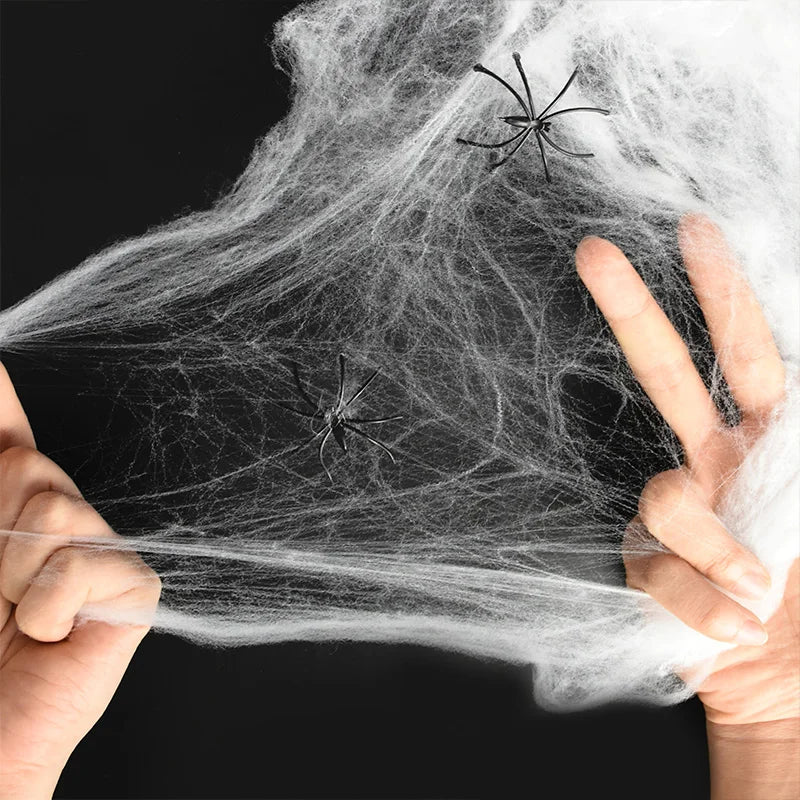 White Spider Web For Halloween Decorations Artificial Stretchy Cobweb For Halloween Scary Party Scene Decor Haunted House Props Vue