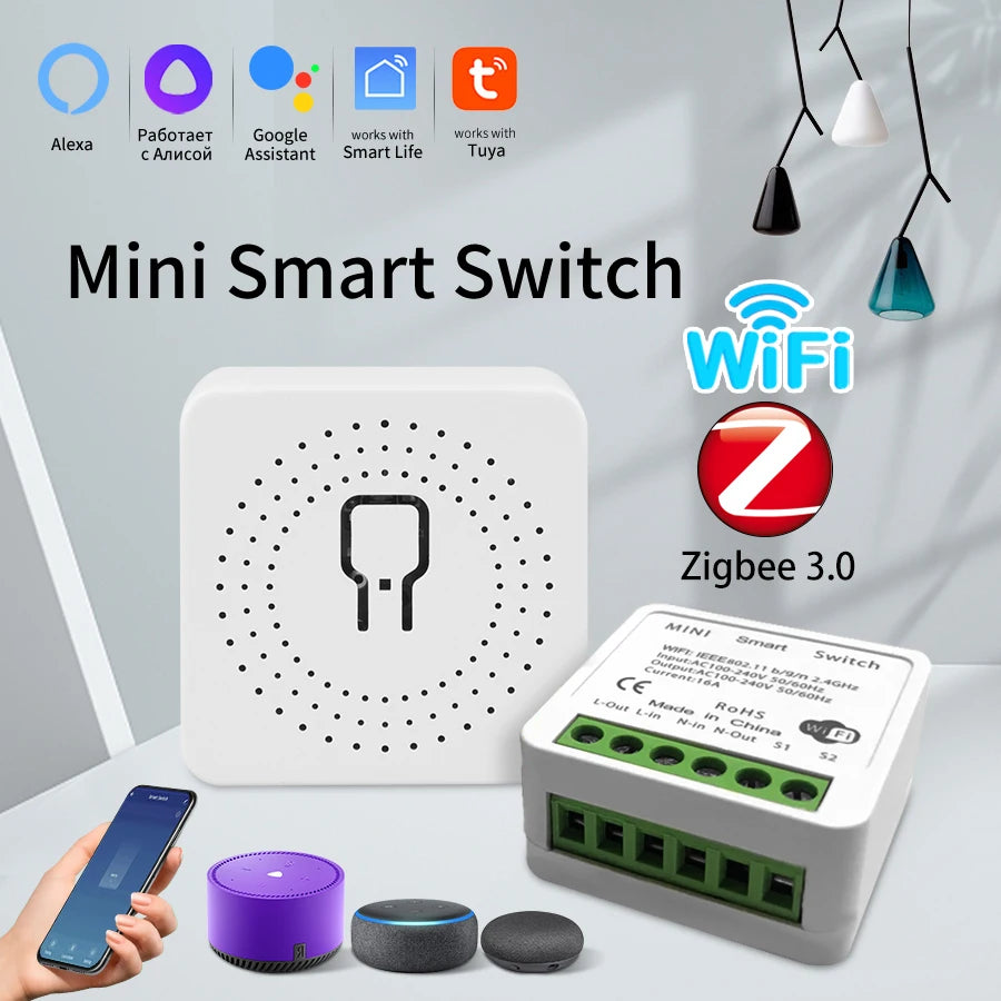 Zigbee 3.0 Wifi Tuya Smart Swich Alexa Google Assistant Home Automation DIY 16A Mini Breaker Light Switch Voice Control 100-240V Vue