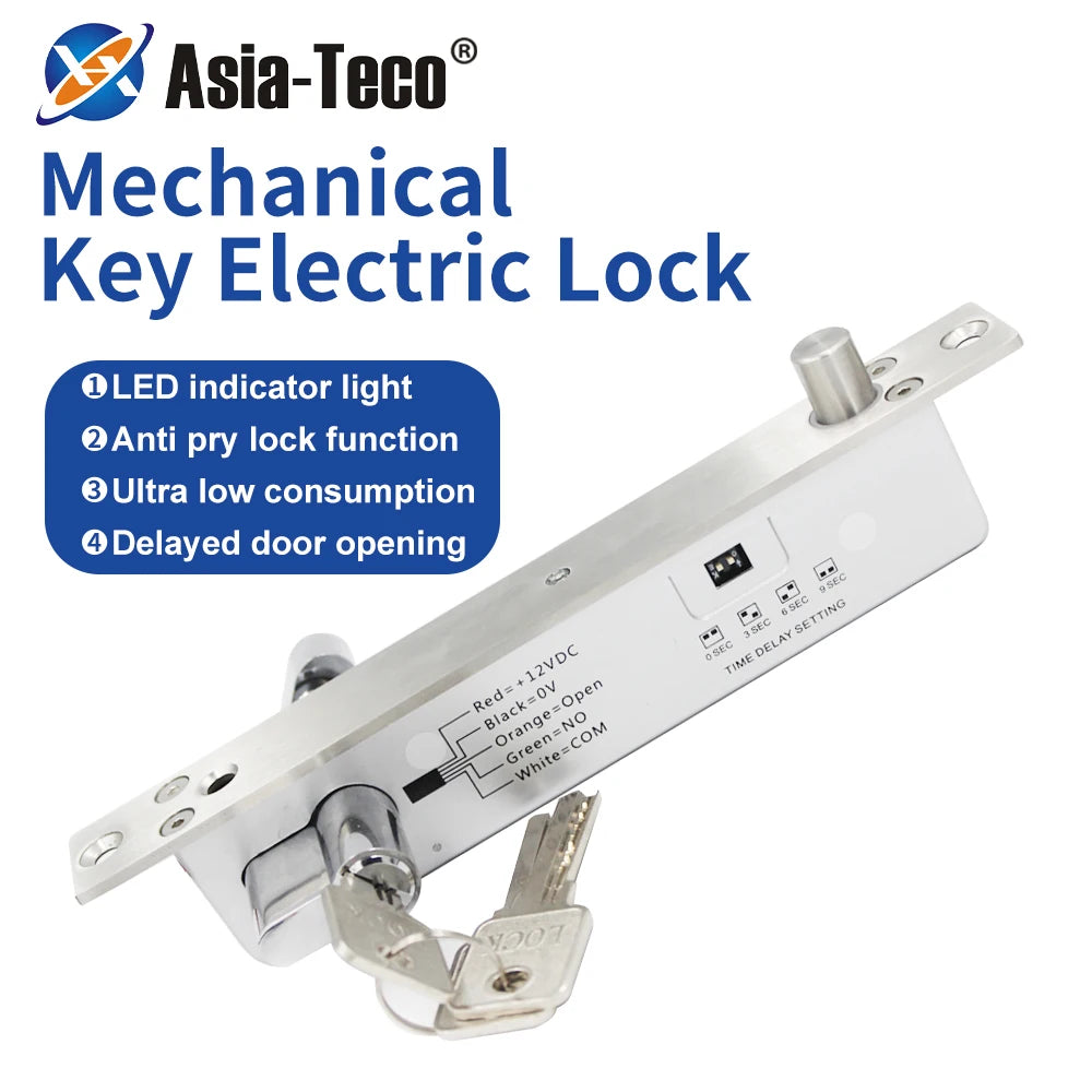 Electric Magnetic Bolt Lock Electronic Door Lock Electromagnetic Mortise Lock with Key Cylinder Time Delay NO Type Fail Secure Vue Default Title
