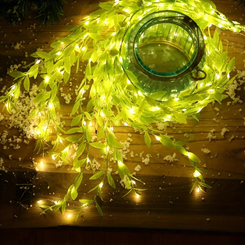 2 M 20 Light Always on Battery Box Willow Curtain Lamp Decorative Light String Imitation Leaf Wrought Iron Basket Copper Wire Vue