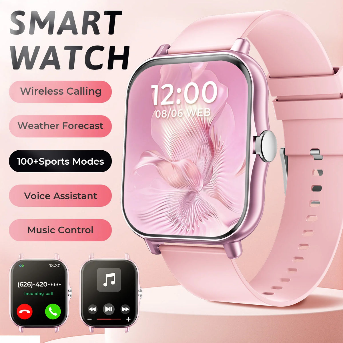 SIMSONLAB New Smart Watch Bluetooth Call Fitness Tracker Heart Rate Sleep Record Outdoor Sport Watch for Android/IOS Men Women Vue pink Fashion Sport Watch