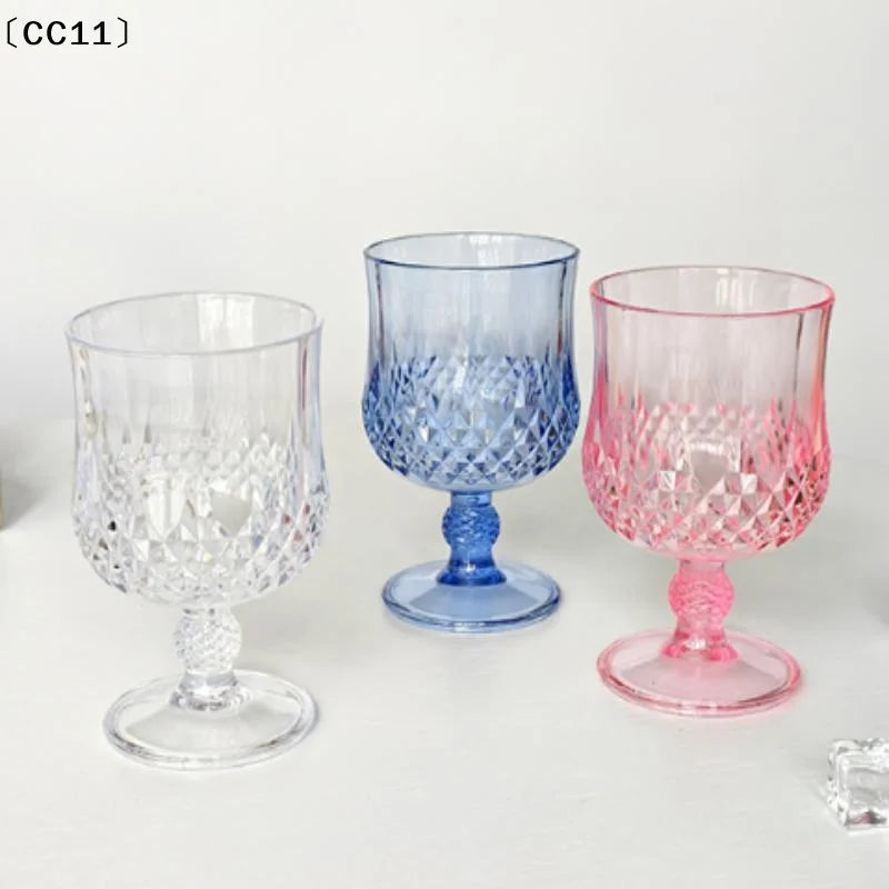 Plastic Wine Glasses Vintage Champagne Cups Cut Goblets Unbreakable