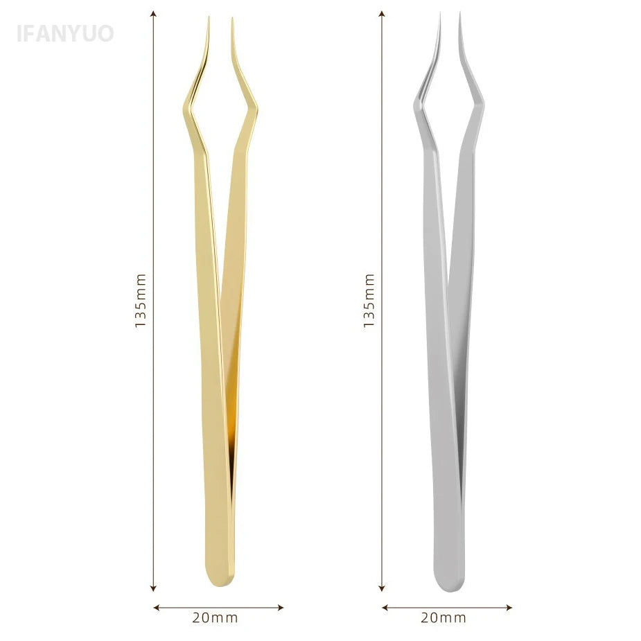 Square Curved Tip Tweezers Lash Extension Tweezers High Precision Silver Gold Stainless Steel Anti Slip Quick-Separator Tools Vue