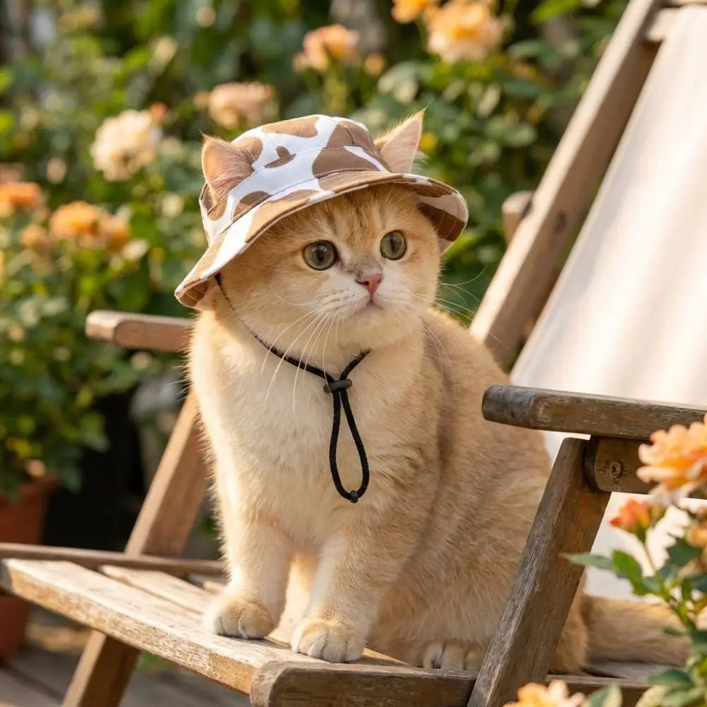 Breathable Cat Dog Sun Hat Ear Holes Adjustable Drawstring Pet Bucket