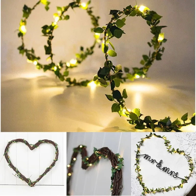 Artificial Green Leaf Led Fairy Lights Garland Christmas Tree Decoration Outdoor Room Curtain Lamp Wedding Party Garden Decor Vue