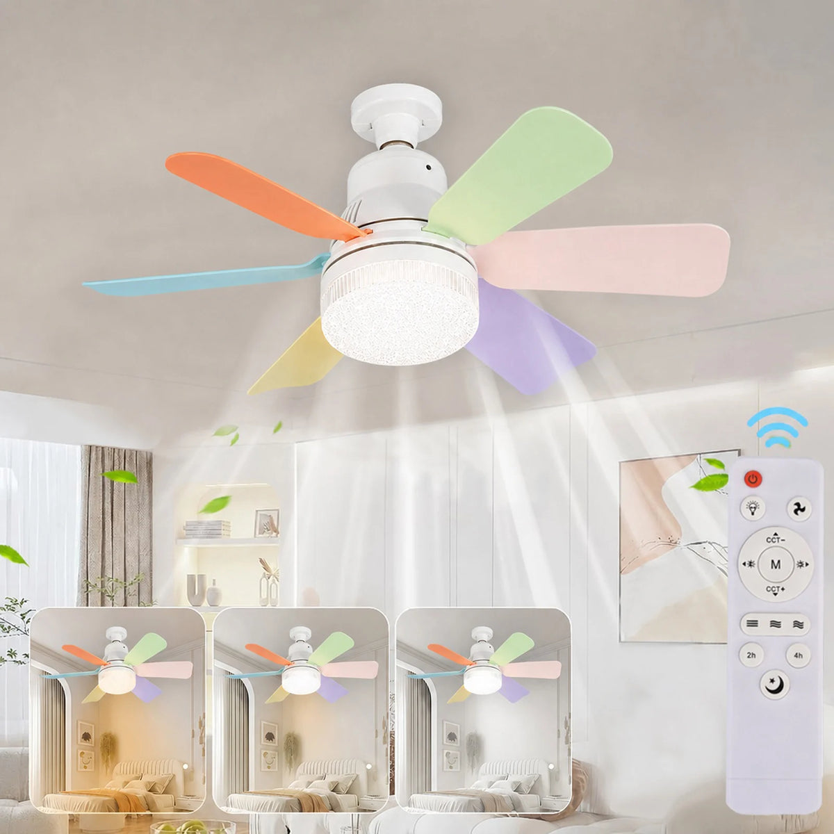 LED 3 Color Stepless Dimming Fan Light with Remote Control E27 Socket Ceiling Fan Light for Living Room Study Household Use Vue