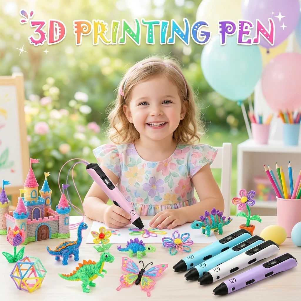 3D Printing Pen Kids with LED Display Creative DIY Drawing Pen Non-Toxic PLA Filament Art Craft Pen for Children Boys Girls Gift Vue