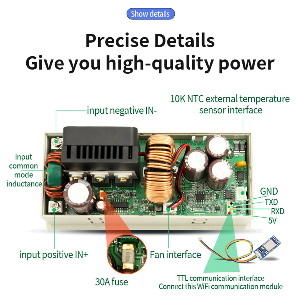 XY6020 DC-DC Buck Converter 20A 1200W CNC Adjustable DC Stabilized Constant Voltage and Current Step-down Power Supply Module Vue