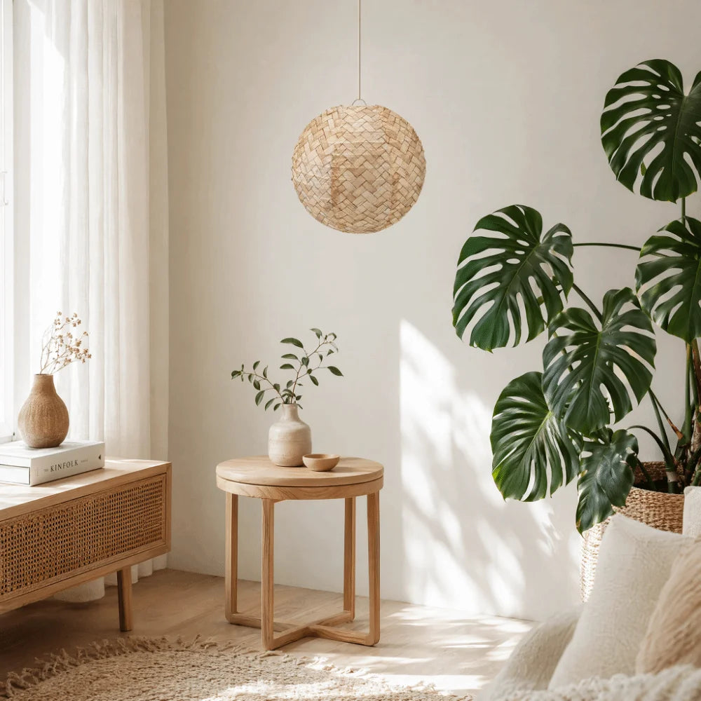 Imitation Bamboo Woven Round Paper Lanterns Foldable Rustic Hanging Lanterns Handmade Hanging Lamp Ball Garden Party Vue