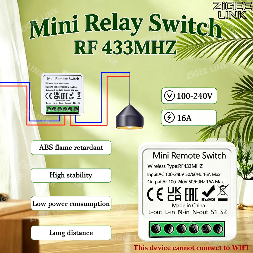 RF433 Smart Wireless Switch Mini DIY LED Lighting Wireless Remote Control Light Switches AC100V~240V 16A For Home Led Lamp Vue