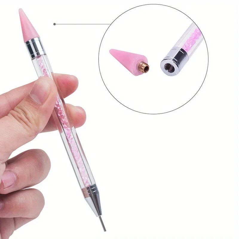 2Pcs set of manicure double-ended diamond pens with crayons stainless steel tweezers nail art grafting eyelashes manicure tools Vue