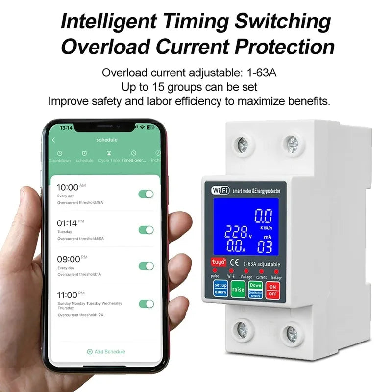 Smart Life PV Smart Circuit Breaker Tuya Voltage Relay 230V Wifi Current Leakage Protection MCB Automatic Switch 63A Vue