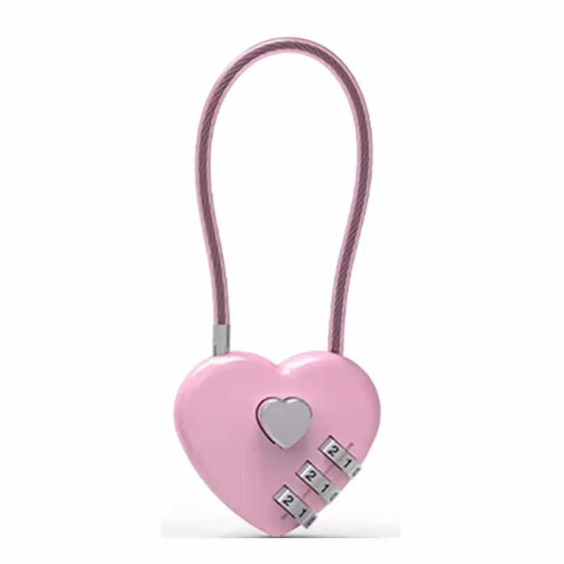 Portable Zinc alloy 3 Digit Password Lock Wire Rope Anti-theft Backpack Zipper Lock Padlock Luggage Combination Lock Travel Vue pink