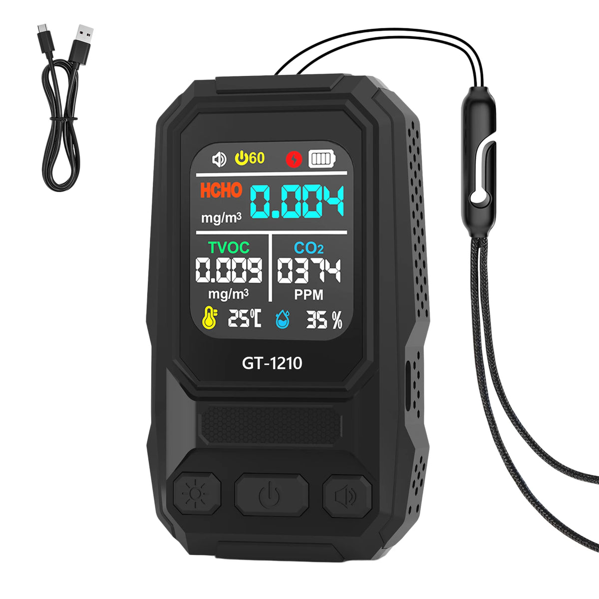 5-in-1 Air Quality Monitor | CO2, TVOC, Formaldehyde Detector Air Quality Monitor Vue Black China Mainland