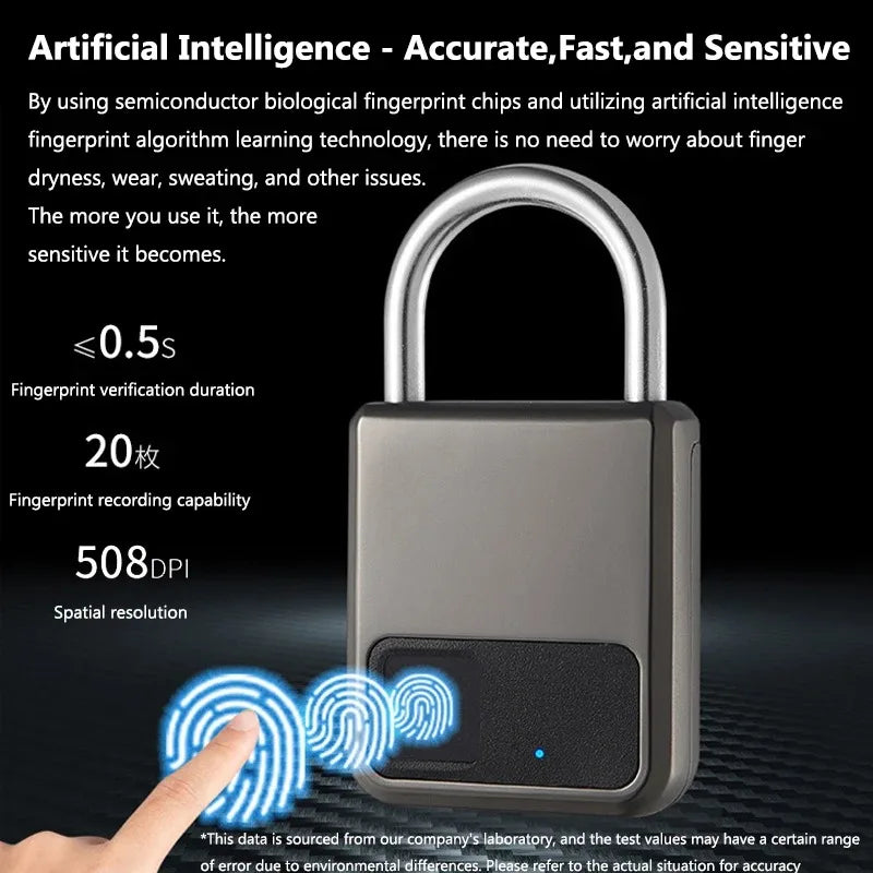 Keyless USB Charging Door Lock Fingerprint Smart Padlock Quickly Unlock Zinc Alloy Metal Self-imaging Chip Fingerprints Lock Vue