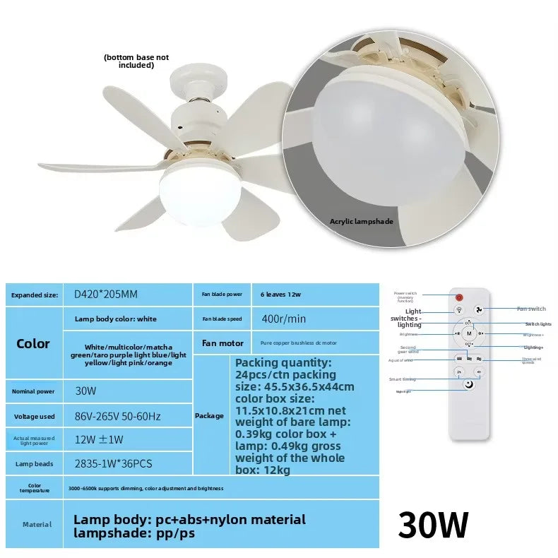 30W/40W LED Ceiling Fan Light (E27 Socket) with Wide-range Remote Dimming, Suitable for Living Rooms, Home Offices, and General Vue 42CM-30W-Big RC 6