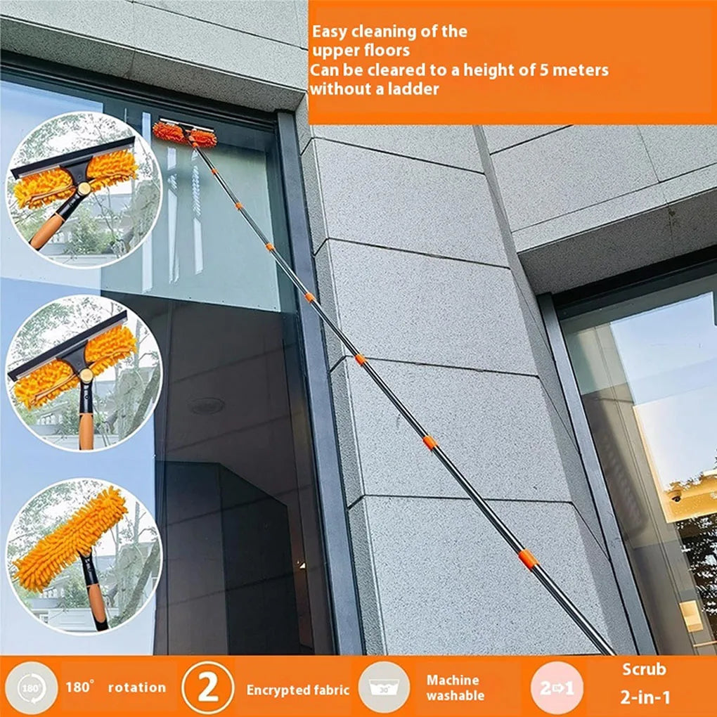 2-in-1 Glass Cleaning Artifact 4m Long Reach Glass Wiper for Wet and Dry Use Easy to Clean Glass Double-sided Scraper Window Vue