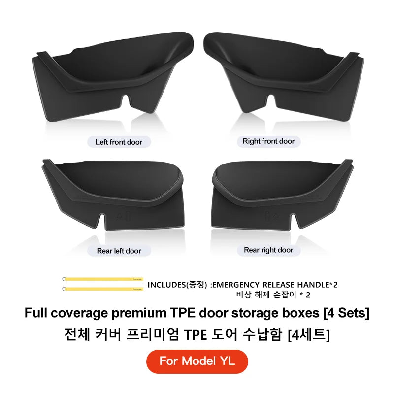 YZ For Tesla Model Y Juniper Model 3 Highland Door Side Storage Box Full-Cover Front and Rear Interior Storage Box Accessories Vue Model YL 4pcs