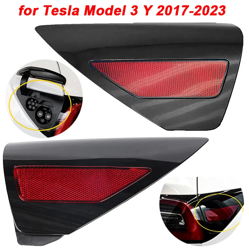 Car Rear Door Side Reflector Cover Charging Port Cover Tail Light Cover Trim for Tesla Model 3 Y 2017-2023 110078199D 108485499J Vue