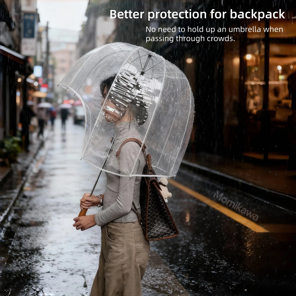Long-Handled Helmet Umbrella Windproof Waterproof Transparent Fun Cap for Outdoor Weather Vue