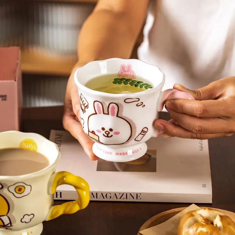 Cute Brown Bear Mugs Ceramic Braid Design Cony Rabbit Coffee Cute high-value water cup Mug Cup Birthday Gift for Lover Friends Vue