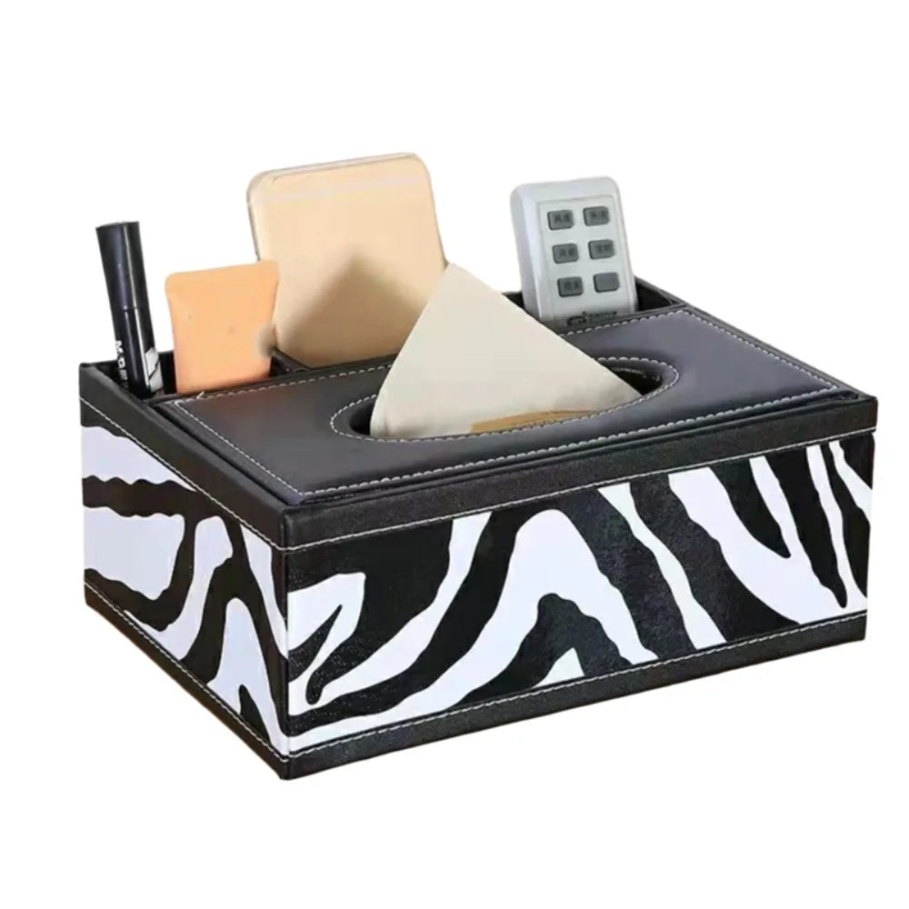 Artificial Leather Multi-functional Tissue Box Anti-moisture Rectangular Tissue Storage Box 4 Grid Tissue Paper Dispenser Vue Style I