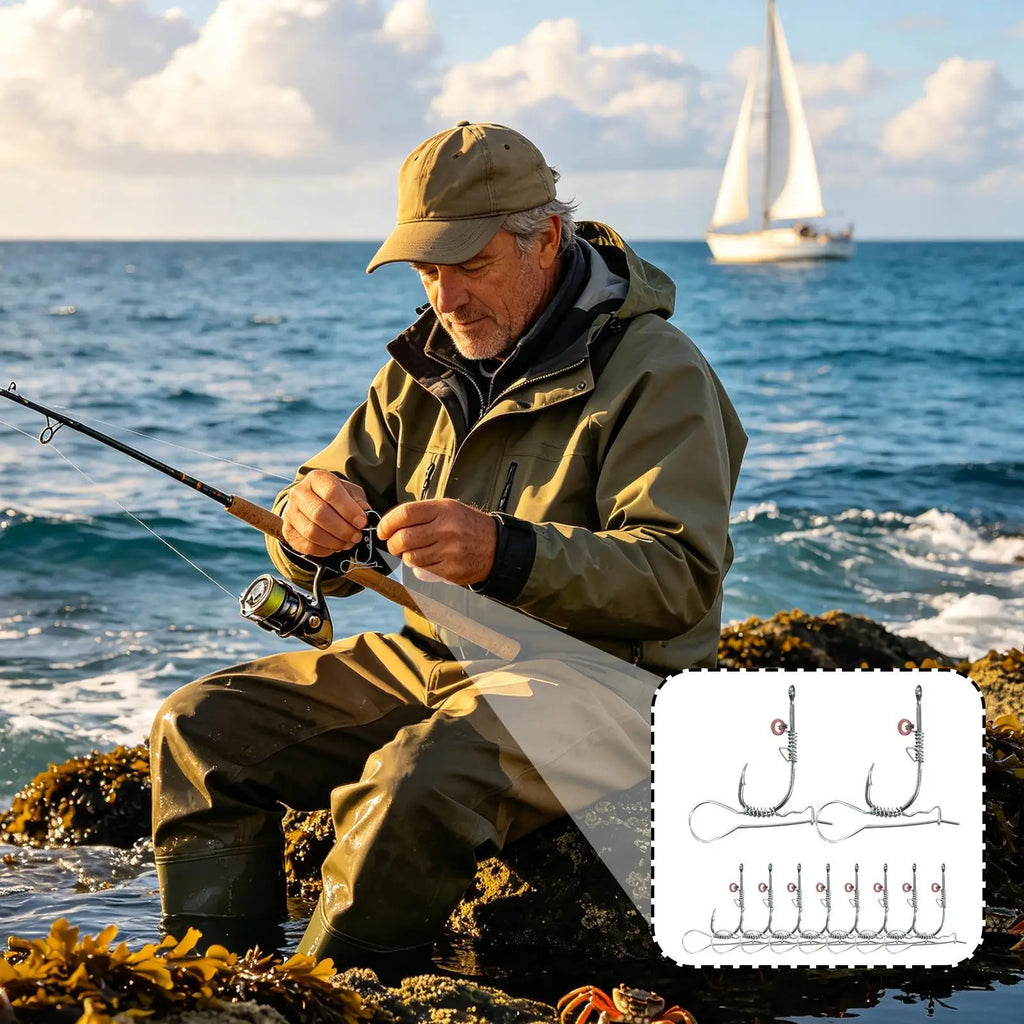 10Pcs Live Shrimp Hook 2-in-1 Angling Tool Bass Fishing Hooks For Fishermen Saltwater Sea Lake River F reshwater Angling Gear Vue