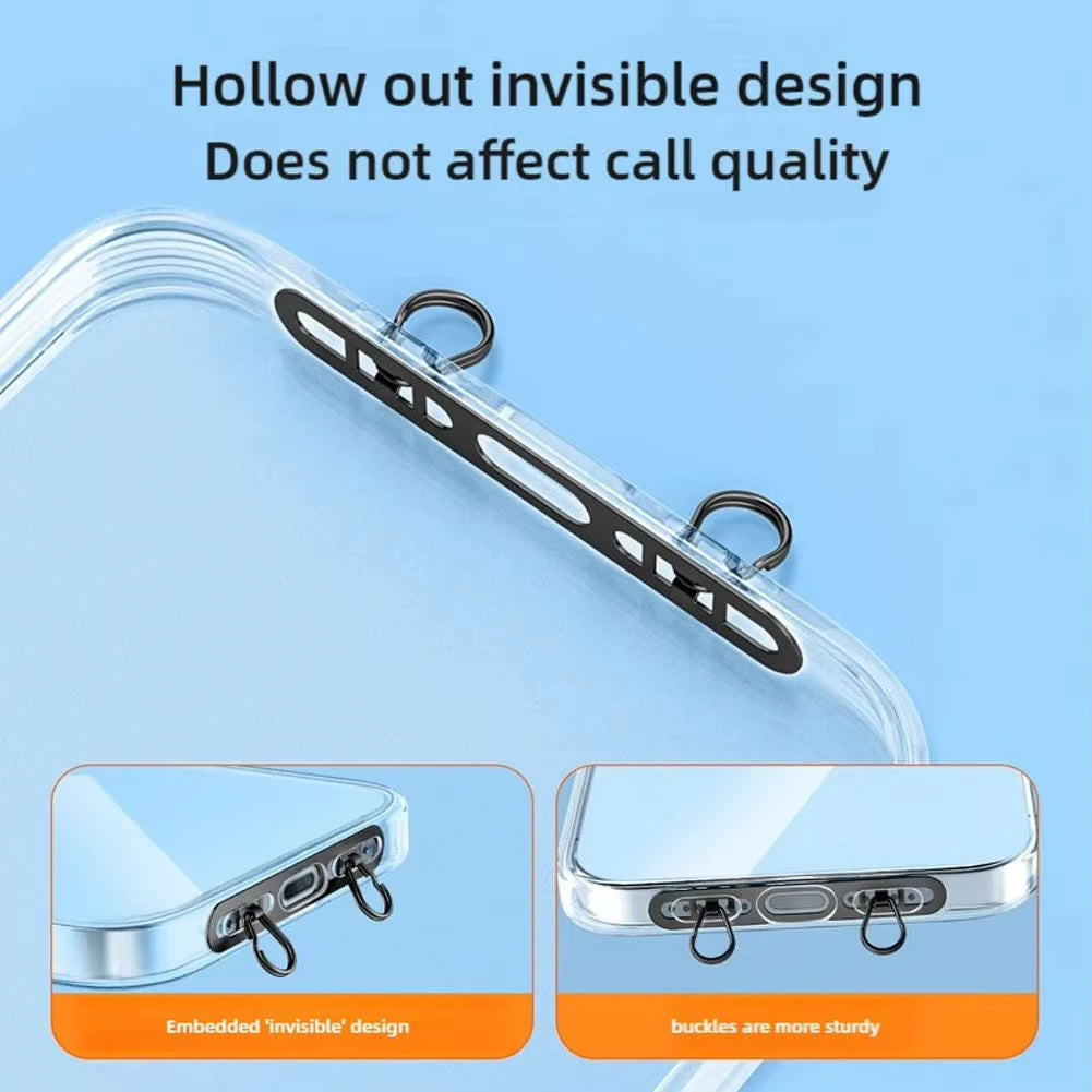 Ultra Thin Metal Mobile Phone Lanyard Patch Stainless Steel Card Anti Lost Hanging Rope Tab Double Buckle Replacement Gasket Vue