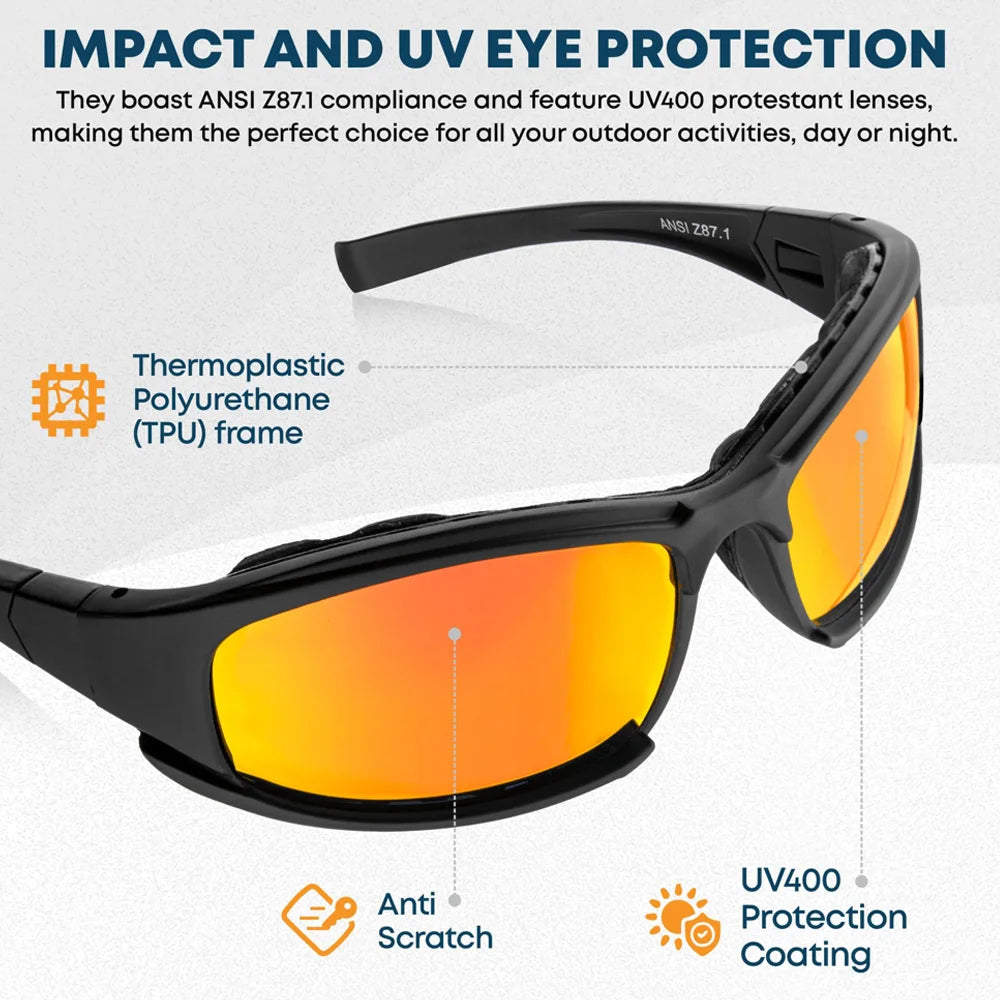 Motorcycle Riding Glasses Foam Padded UV400 Eye Protection Goggles Interchangeable Lens Anti-Wind Sunglasses for Outdoor Sport Vue