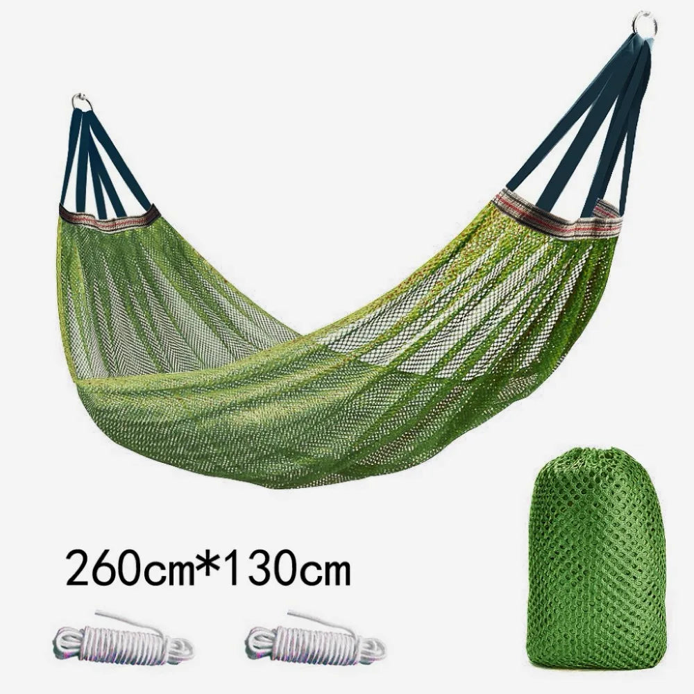 Portable Ice Silk Mesh Hammock Load-bearing 200KG With Storage Bag Leisure Swing Single Wide Hanging Bed Garden Vue Dark Green
