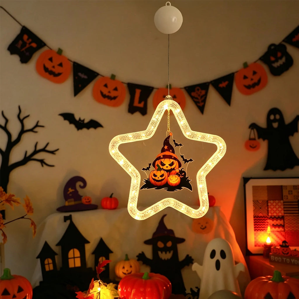 Warm White Star Shaped Halloween Window LED Light, Suction Cup Decor Lamp for Indoor Wall Home Halloween Party Decoration Vue