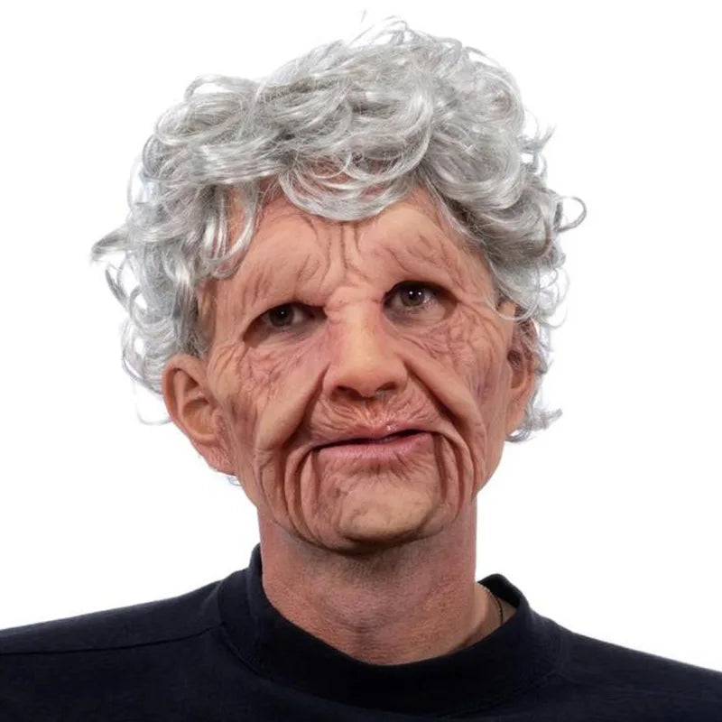 Old Man Full Head Mask With Realistic Aged Face Balding Wig Spooky Grandpa Costume For Adults Halloween Party Haunted House Vue
