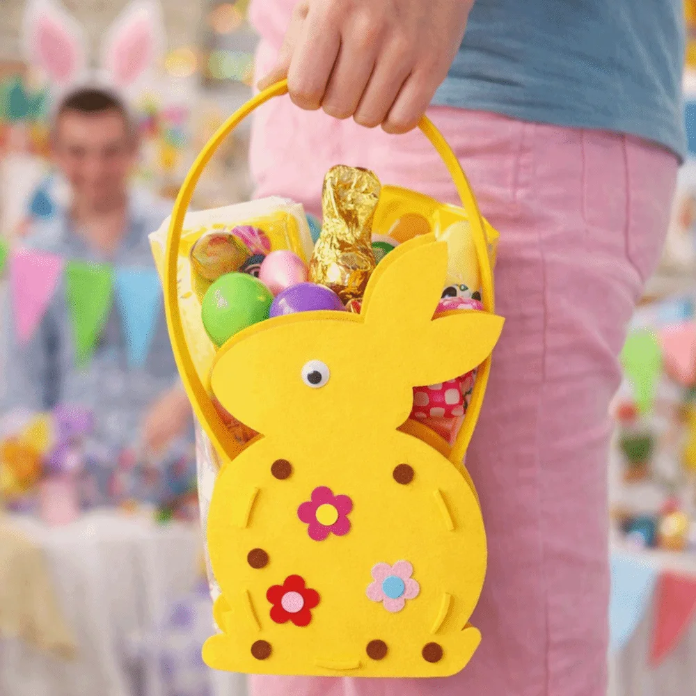 Festival Present Felt Easter Egg Basket Large Capacity Cartoon Cookie Gift Bag Colorful Eggs Easter Egg Bucket Gift Giving Vue