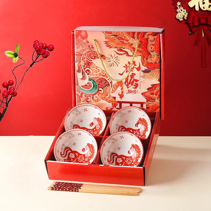 Year Horse Ceramic Bowls Chopsticks Year's SouvenirCC11 Vue one size B