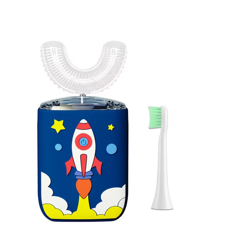 Electric Toothbrush for Children Adults U Shaped 360 Degrees Smart Electric Toothbrush Rechargeable Cartoon for Kids Blue Light Vue 2-6year toothbrush