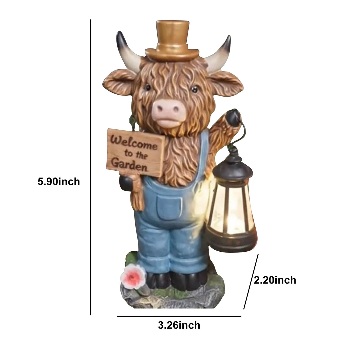 Highland Yak Garden Lantern Statue | Resin Welcome Sign Figurine Garden Statue Figurine Vue