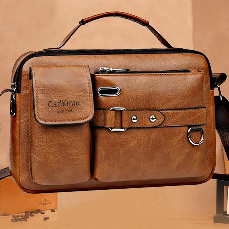 Men's Retro Messenger Bag Waterproof Design Large Capacity Laptop