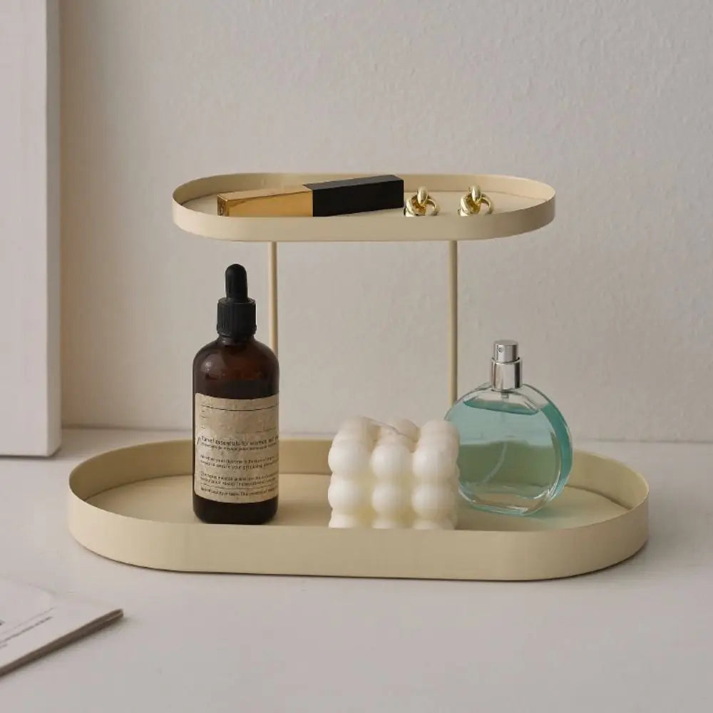 Multi-Function Iron Cosmetics Storage Rack Creative with Leather Cushion Bathroom Shelf Simple Double-layer Desktop Tray Candy Vue