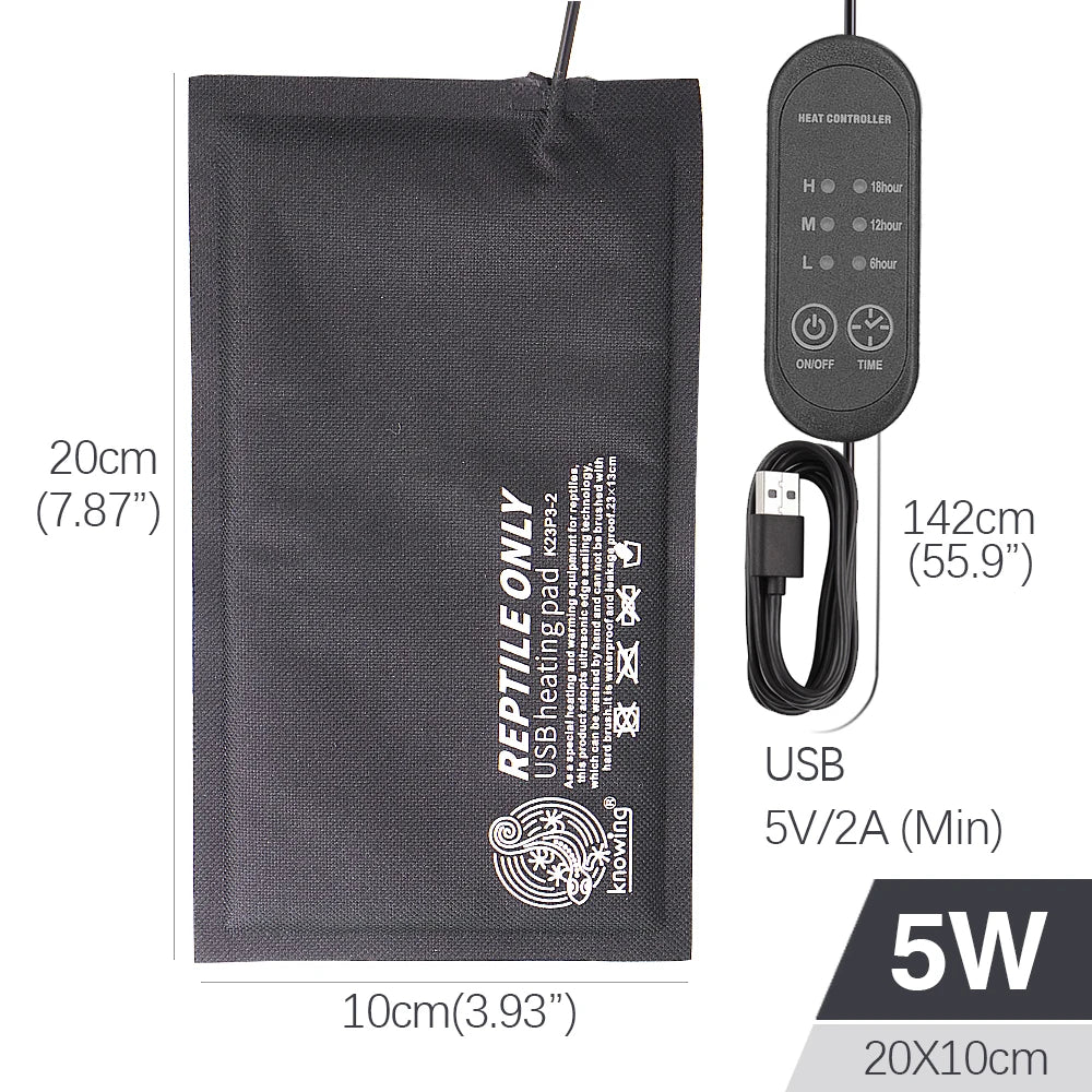 10x20cm 13x23cm 18x28cm USB Heating Mat with Temperature Controller for Reptiles Pet Lizard Terrarium Carbon Fiber Heating Pad Vue 20x10cm-Control