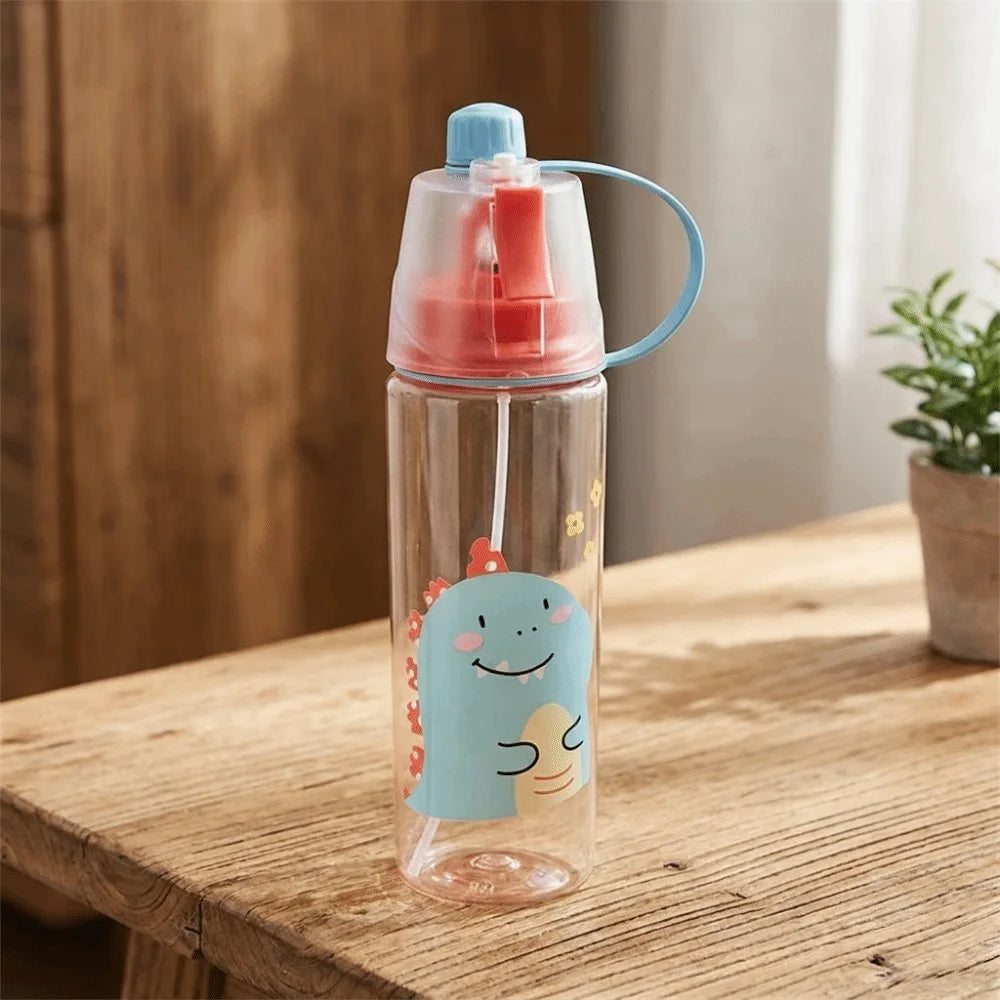Cartoon Sports Water Cups Transparent with Spray Function Cooling Spray Cups 600ml Leak-Proof Plastic Water Bottles Summer Vue
