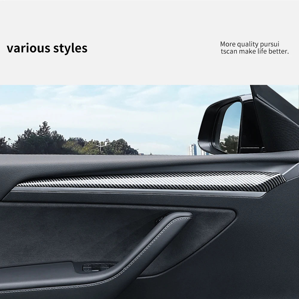 YZ For Tesla Model 3 2019-2023 Model Y 2021-2024 Car Front Door Inner Armrest Panel Cover Trim ABS Door Trim Sticker Accessories Vue