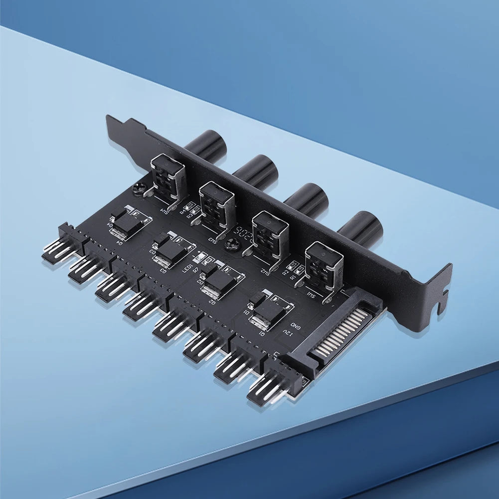 CPU Cooling Fan HUB SATA/4 Pin Adapter 8 Channel PWM Hub Cooling Fan Speed Controller 4 Knob PWM Cooler Fan HUB for CPU Chassis Vue