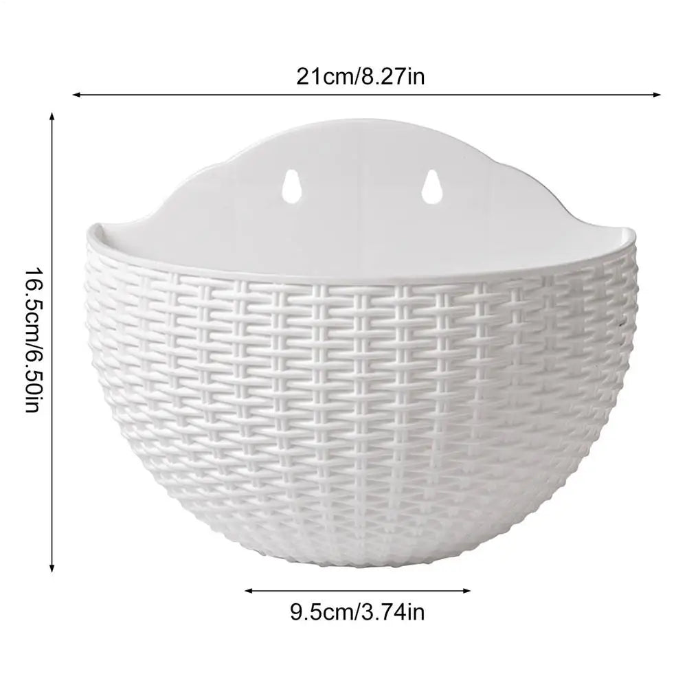 European Style Imitation Rattan Wall Planter Semicircle Hanging Flower Pot Wall Decoration for Balcony Fence Home Garden Decor Vue White