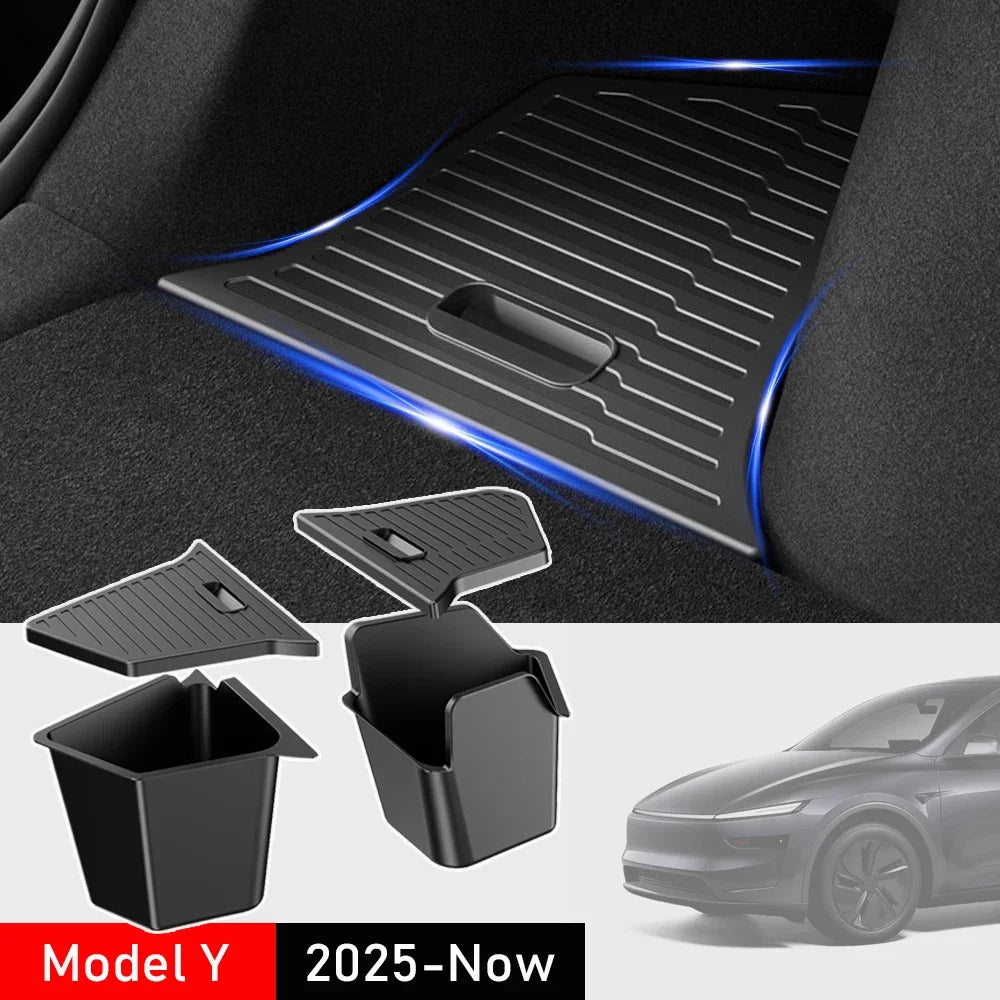 Tesmayx Car Trunk Side Storage Box For Tesla Model Y New Juniper Flocking Cover Mat Partition Board Stowing Space Decoration Vue