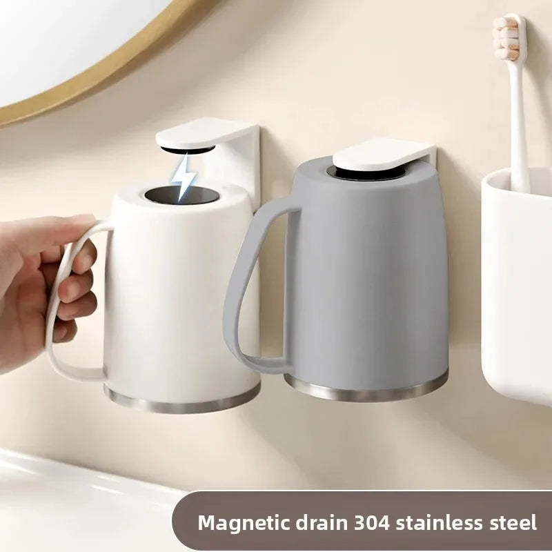 304 Stainless Steel Magnetic Wall Mounted Mouthwash cup With Handle, Toothbrush Holder, Wall Mounted Toothbrush cup Vue